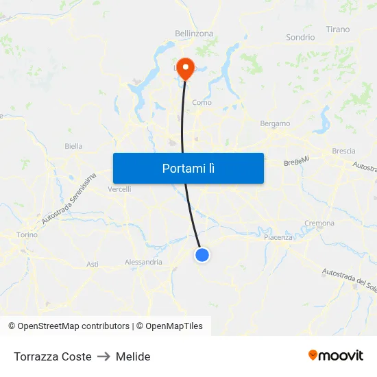 Torrazza Coste to Melide map