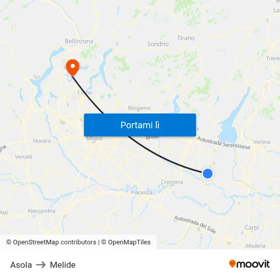 Asola to Melide map