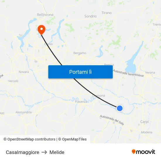 Casalmaggiore to Melide map