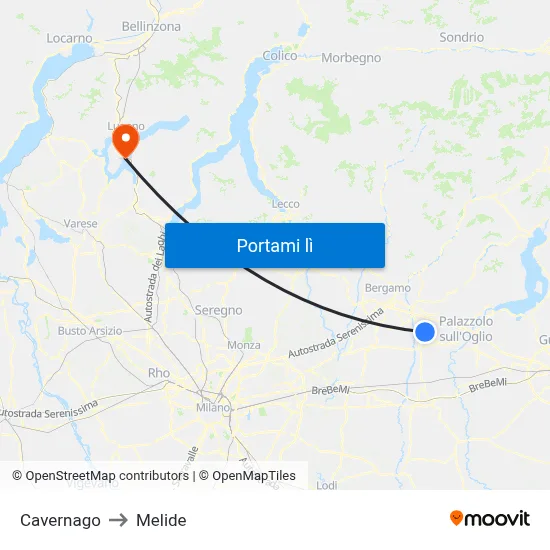 Cavernago to Melide map