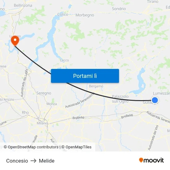 Concesio to Melide map