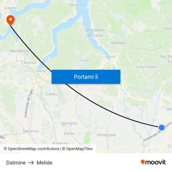 Dalmine to Melide map