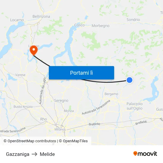 Gazzaniga to Melide map