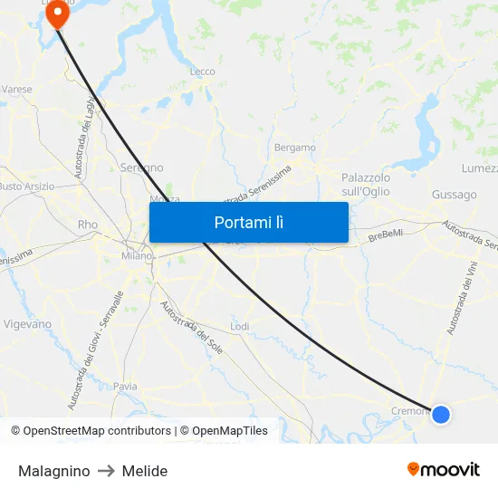 Malagnino to Melide map