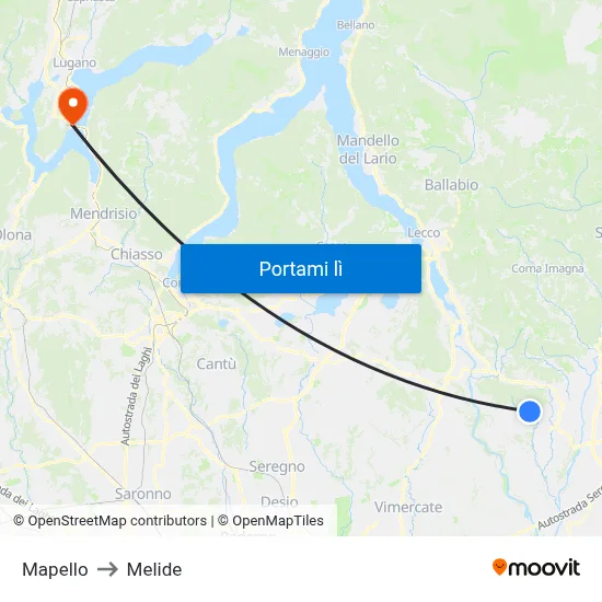 Mapello to Melide map