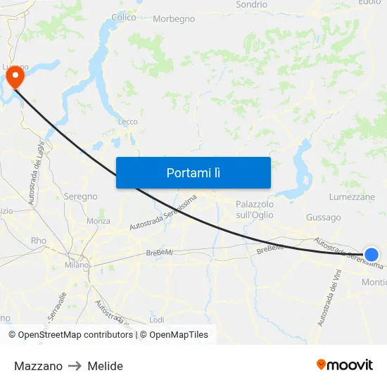 Mazzano to Melide map