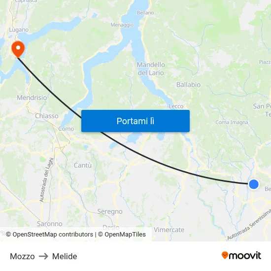 Mozzo to Melide map