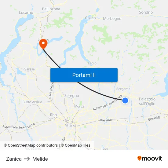 Zanica to Melide map