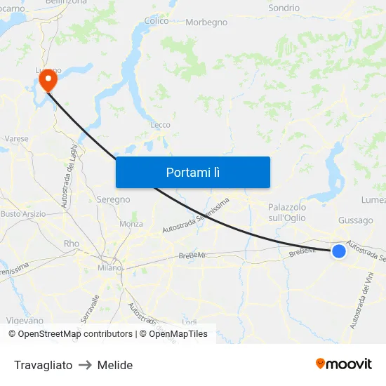 Travagliato to Melide map