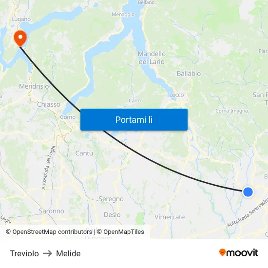 Treviolo to Melide map