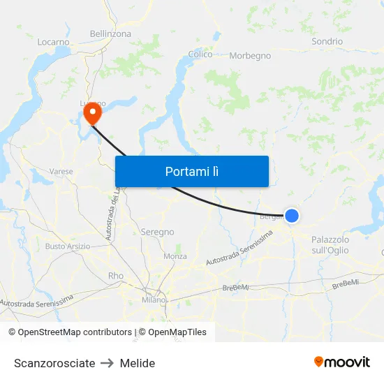 Scanzorosciate to Melide map