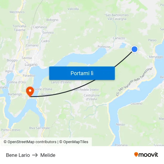 Bene Lario to Melide map