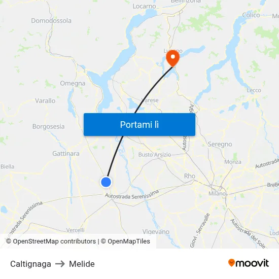 Caltignaga to Melide map