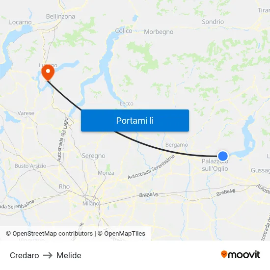 Credaro to Melide map