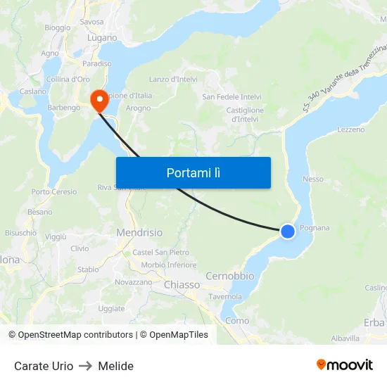 Carate Urio to Melide map