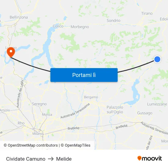 Cividate Camuno to Melide map