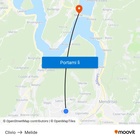 Clivio to Melide map