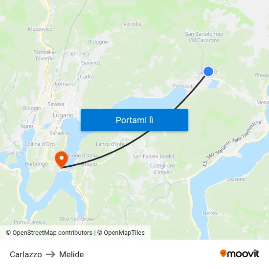 Carlazzo to Melide map
