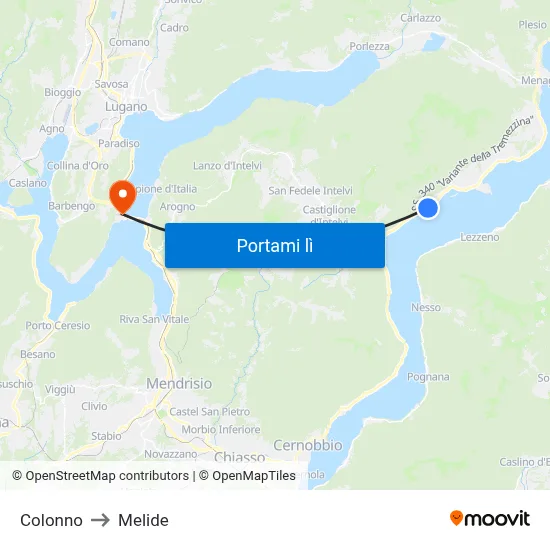 Colonno to Melide map