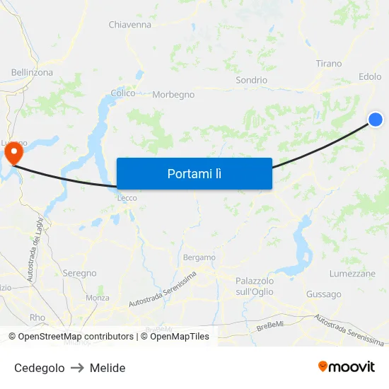 Cedegolo to Melide map
