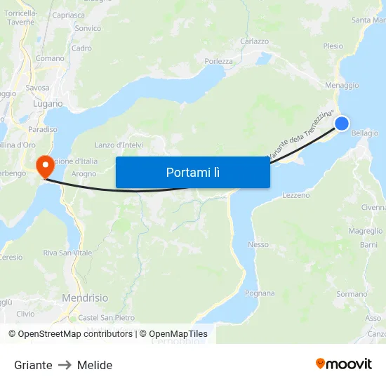 Griante to Melide map