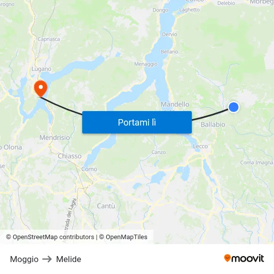Moggio to Melide map