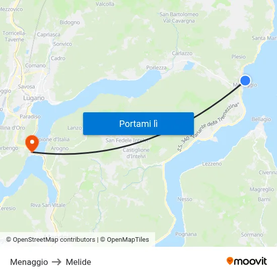 Menaggio to Melide map
