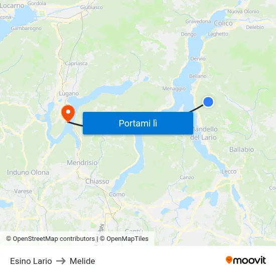 Esino Lario to Melide map