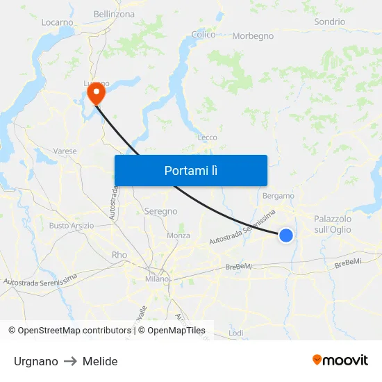 Urgnano to Melide map