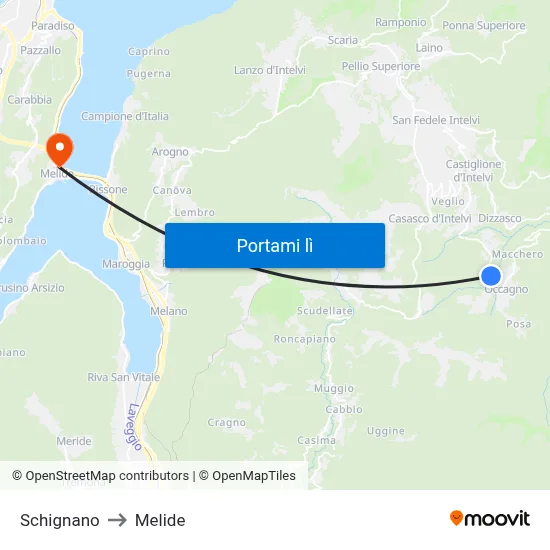 Schignano to Melide map