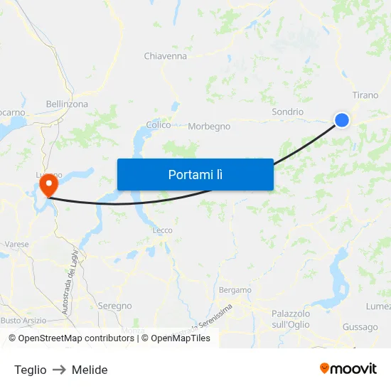 Teglio to Melide map