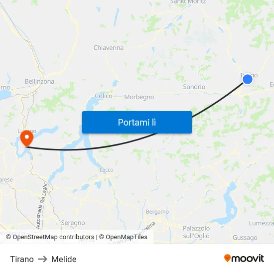 Tirano to Melide map