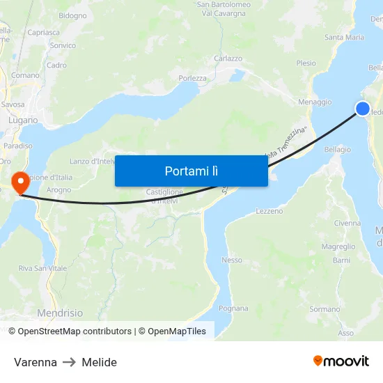 Varenna to Melide map