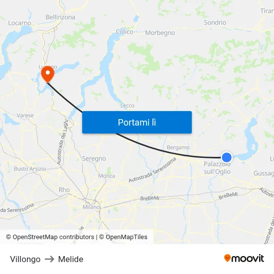 Villongo to Melide map