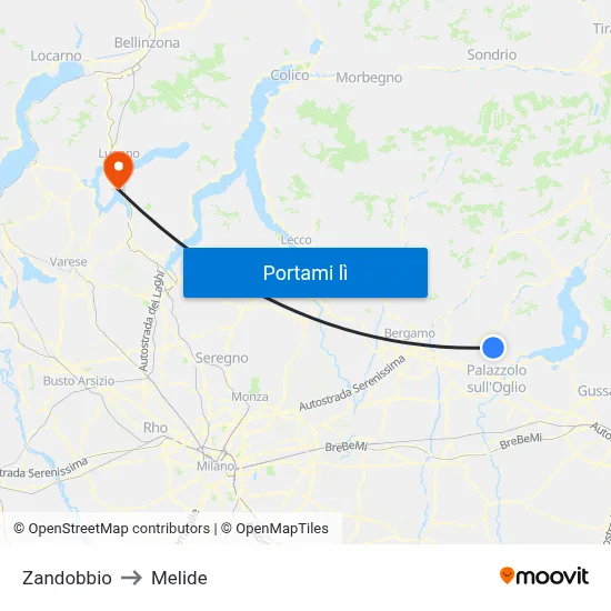 Zandobbio to Melide map