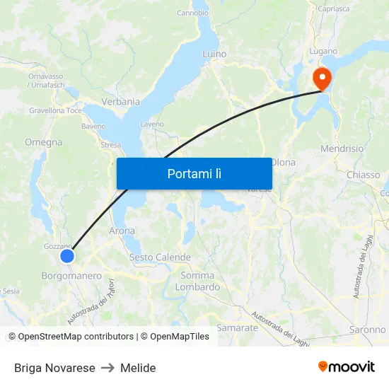 Briga Novarese to Melide map