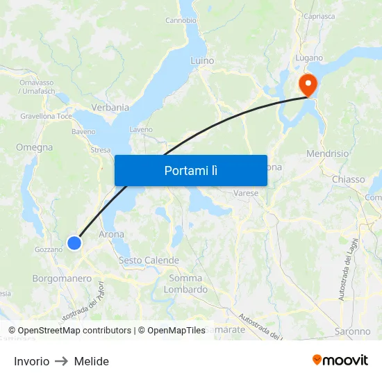 Invorio to Melide map