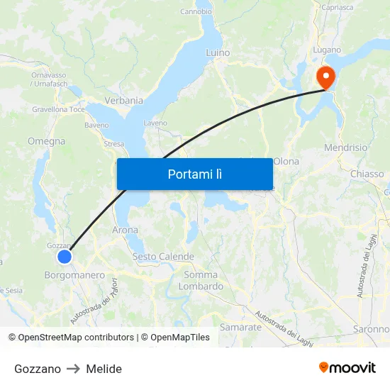 Gozzano to Melide map