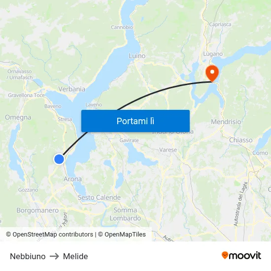 Nebbiuno to Melide map