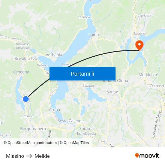 Miasino to Melide map