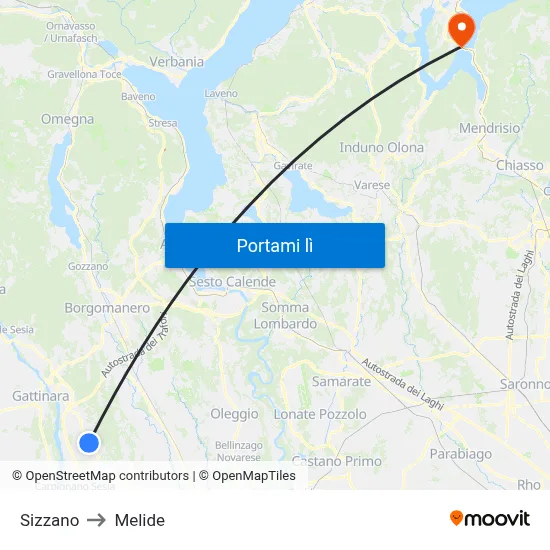 Sizzano to Melide map