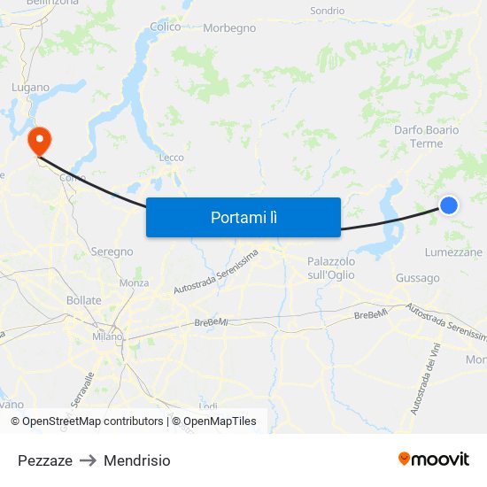 Pezzaze to Mendrisio map