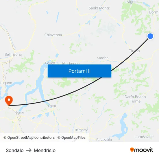 Sondalo to Mendrisio map