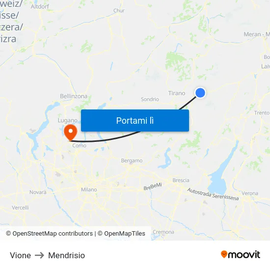 Vione to Mendrisio map