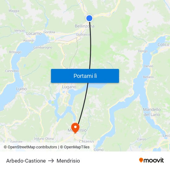 Arbedo-Castione to Mendrisio map