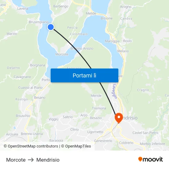 Morcote to Mendrisio map