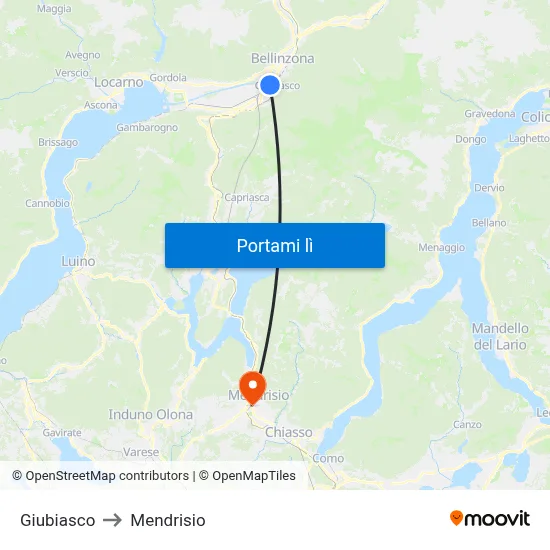 Giubiasco to Mendrisio map