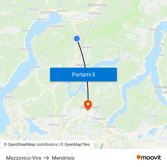 Mezzovico-Vira to Mendrisio map