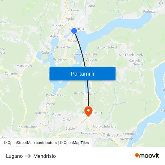 Lugano to Mendrisio map