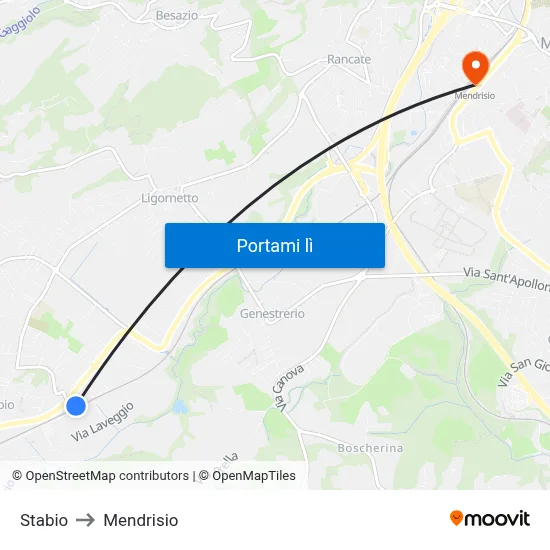 Stabio to Mendrisio map